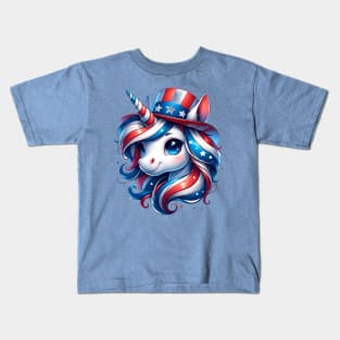 AmeriCorn Cute Unicorn Red White Blue Kids T-Shirt